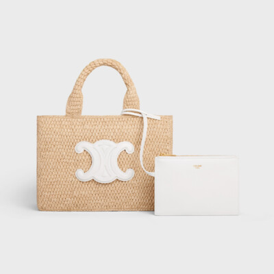 25SS◆完売間近◆関送込【CELINE】Borsa Cabas Thais*ミニバッグ small cabas thais in STRIPED TEXTILE WITH TRIOMPHE - BEIGE