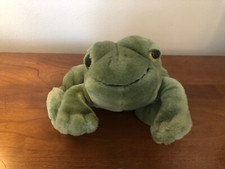 Vintage Dakin Green Spotted Frog Plush Stuffed Animal Yellow Eyes 1985