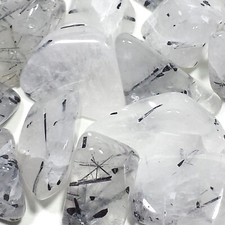 Tourmaline Rutilated Quartz Tumbled Polished Crystal Stones, 8 oz Lot, 2 Sizes
