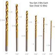 DRILL BIT SET - 12 PCS - Small Bits - 2 Each 1/8, 1/16, 3/64, 5/64, 3/32, 7/64