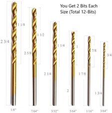 DRILL BIT SET - 12 PCS - Small Bits - 2 Each 1/8, 1/16, 3/64, 5/64, 3/32, 7/64