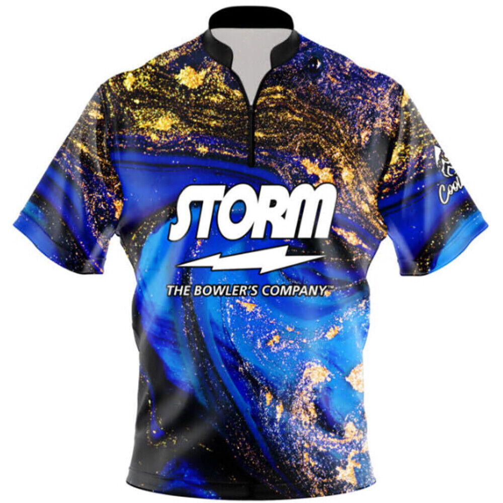 Persionalized Storm Bowling Jersey Blue Gold Liquid Marble Best Gift