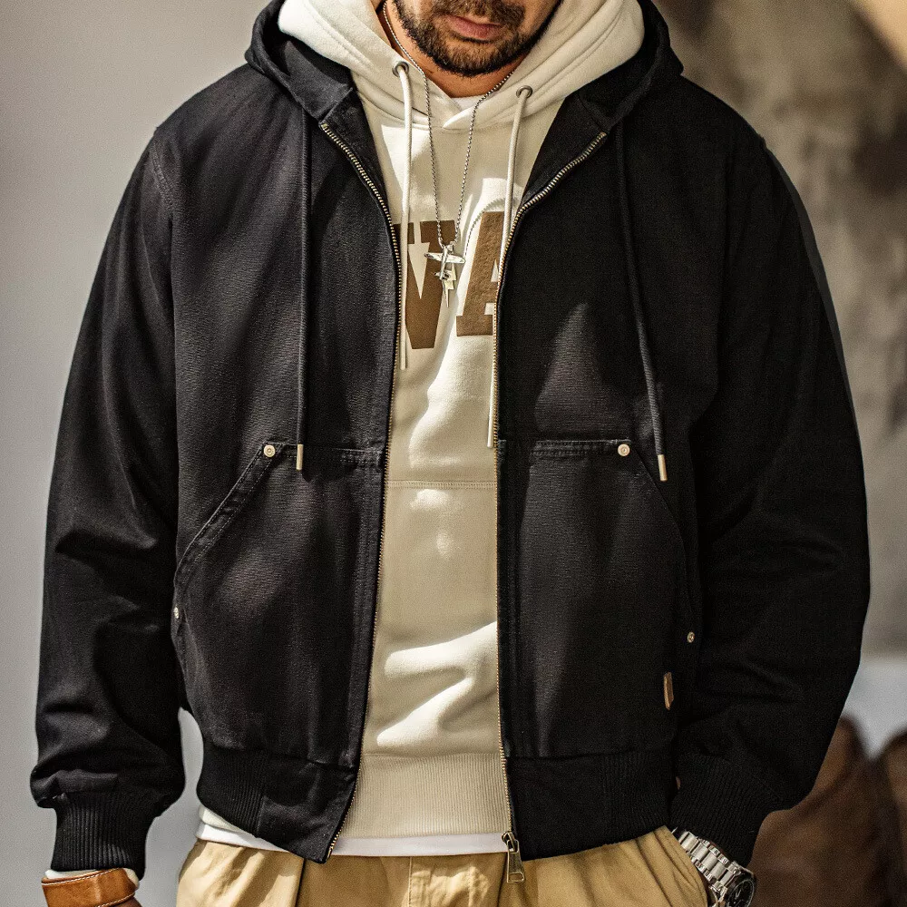Men s Vintage Hooded Jacket Amekaji Canvas Bomber Jacket Fall City Short Coat