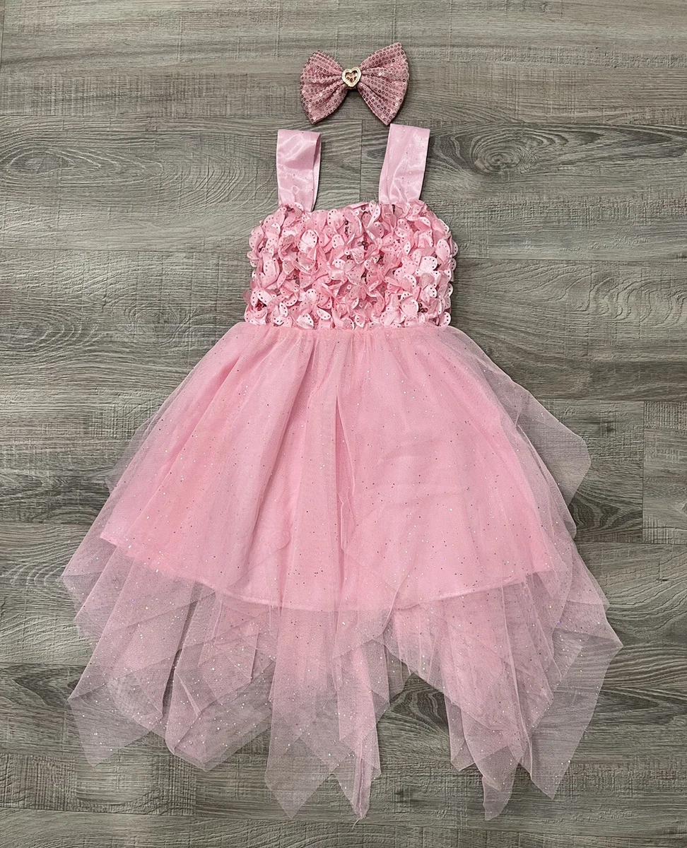 POPATU Girl s Dress Sz 5 Pink Sparkly Tulle Satin Tie Back Bow
