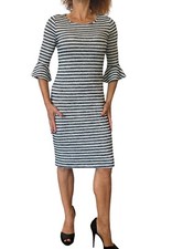 BANANA REPUBLIC NAVY WHITE STRIPED RUFFLE FLUTTER HALF SLEEVE SHEATH DRESS 0