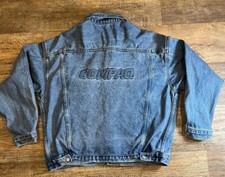 VINTAGE COMPAQ Large Denim Blue Jean Jacket Computer Logo Coat Cotton Clothing