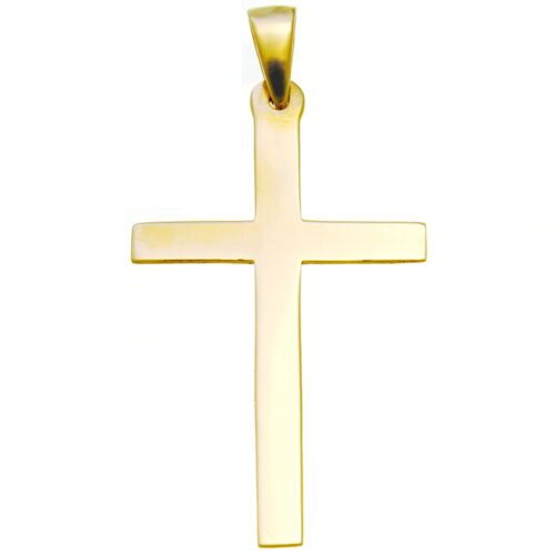 Large plain solid 9ct gold cross charm pendant in jewellery gift box - Picture 1 of 5