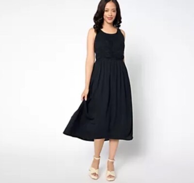 Destination 365 Petite Crinkle Chiffon Crochet Maxi Dress Black Petite Large 