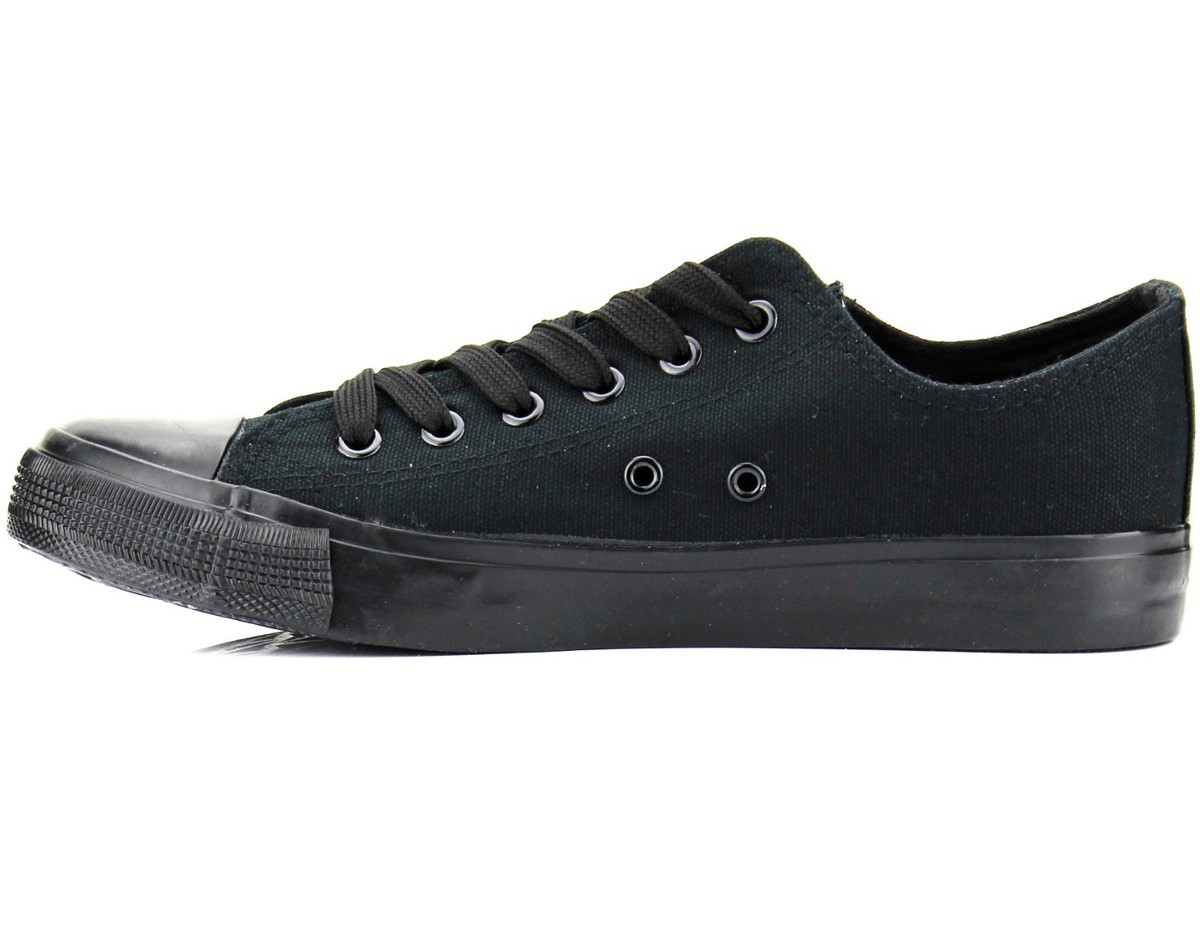 New Womens Lace Up Slip-on Shoes Low Top Canvas Sneakers Unisex Black  Fashion