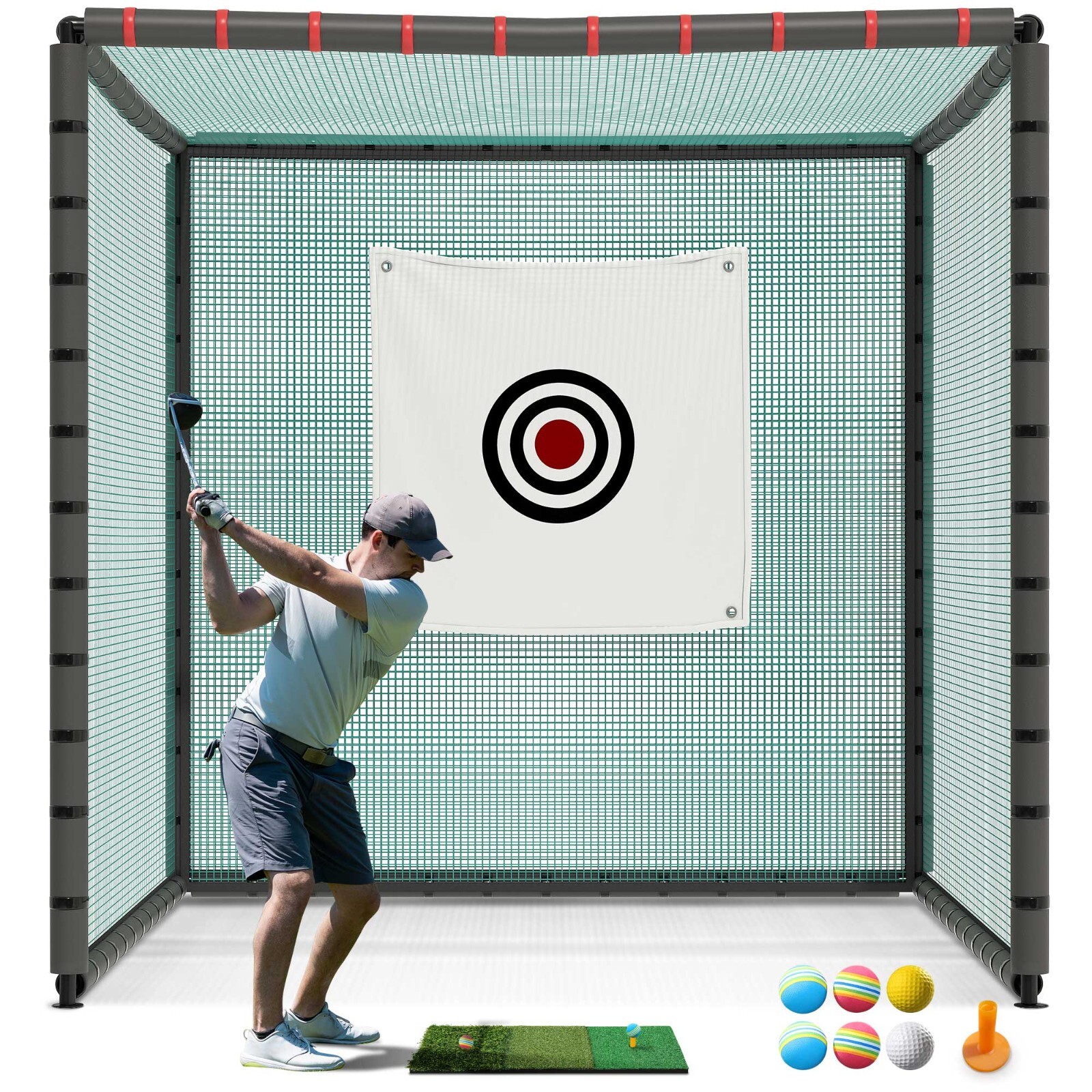 Hitting Cage Net, 7x7x7ft Steel Frame For Swing Practice