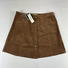 Sans Souci Brown Corduroy Mini Skirt Womens Sz L Button Up Denim Above Knee NEW