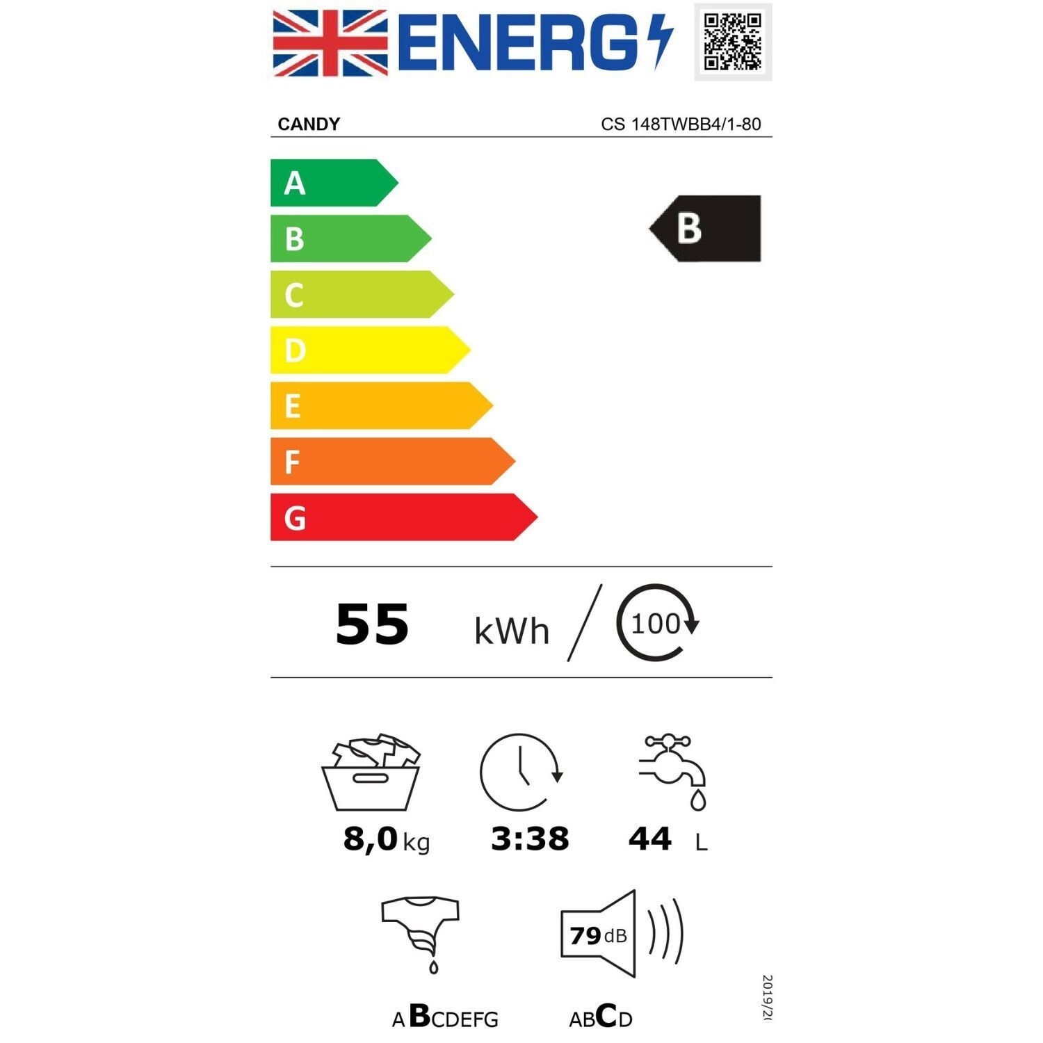 Candy Ultra 8kg 1400rpm Freestanding Washing Machine Black CS148TWBB4