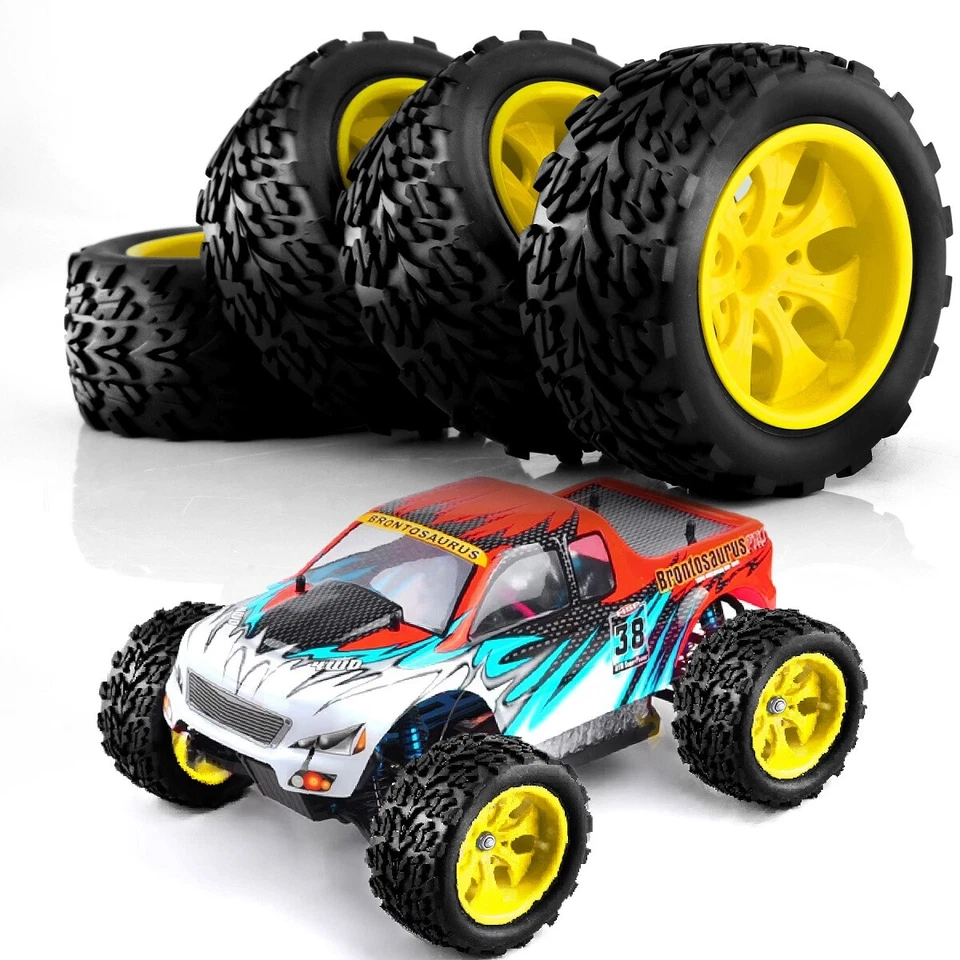 4PCS Rubber Tires&Wheel Rims 12mm Hex for 1/10 RC Traxxas HSP HPI Monster Truck  - Image 3 of 4