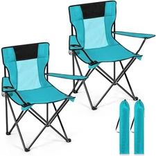  2 PCS Folding Camping Chair with Cupholder and Carry Bag Regular Turquoise
