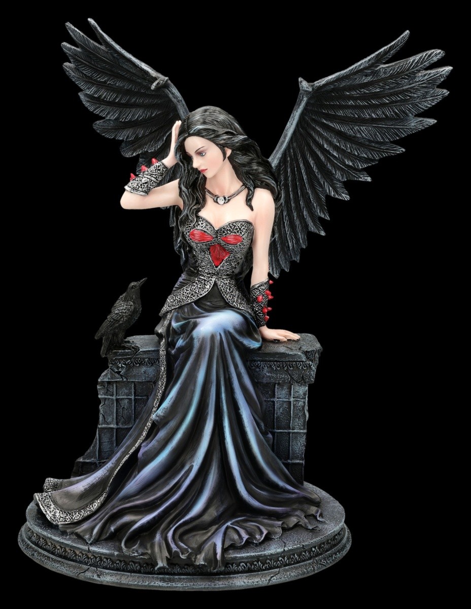 Gothic Angel Figure - Rvynne Queen The Raven - Dark Angel Fantasy Deco - H 32,5