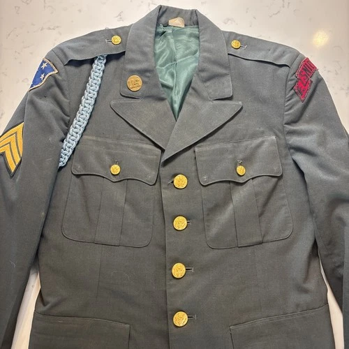 VTG Vietnam Era US Army Military Green Jacket Uniform  Patches Sniper Cord 38R