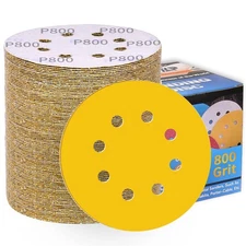 100Pcs Sanding Discs 5 Inch 8 Hole 800-Grit Hook and Loop Sandpaper Pads Orbi...