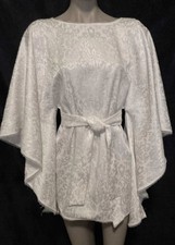 White Cotton Blend Brocade Dress Vintage Fabric  Olivia Bis (Bis & Beau) S-M