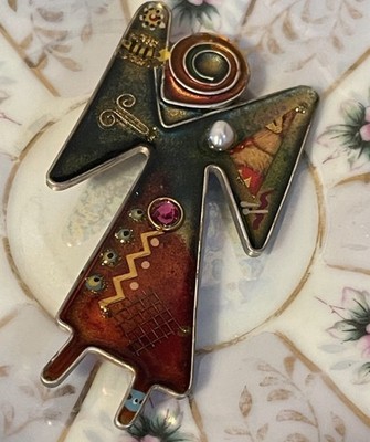 1980 s Israeli Artist Yossi Steinberg Mixed Media Angel Brooch Pin