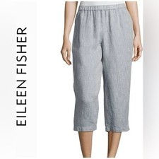 Eileen Fisher Organic Linen Straight Cropped Pants Blue Chambray Womens Size M
