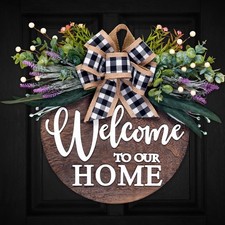 3D Welcome Sign Wreaths for Front Door Outside, Rustic Solid Wood Front Door ...