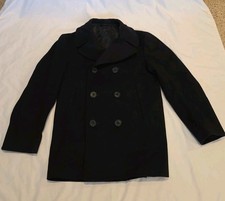 Vintage US Navy Wool Kersey Peacoat Black Coat 38R Heavyweight Double Breasted