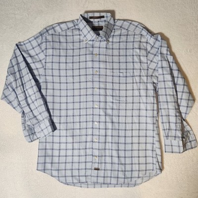 Robert Talbot Shirt Mens XL Extra Large Blue Plaid Long Sleeve Button Up Classic
