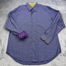 Robert Graham Shirt Mens XL Blue Geometric Long Sleeve Button Front Flip Cuff