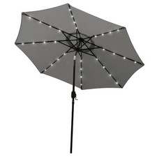 9 ft Solar Umbrella, 32 LED Lighted Patio Umbrella, Table Market Gray