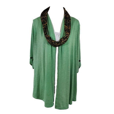 Notations 2Fer Shirt Top Womens Plus Size 2X Green White Stretch Scarf New