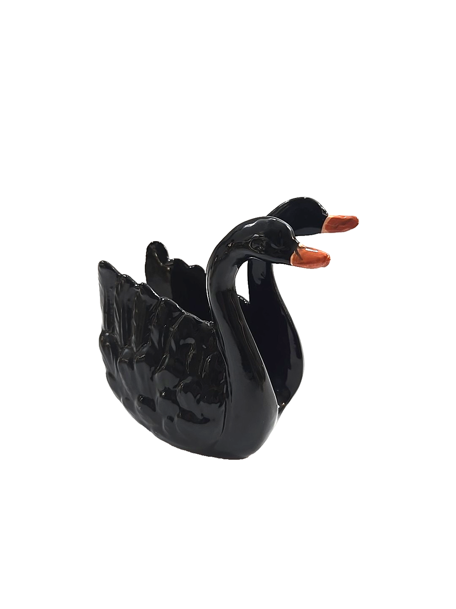 Boston Warehouse Black Ceramic Swans Napkin Holder Vintage Table