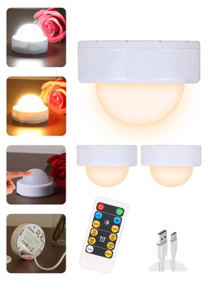 3PACK Mini Remote Control LED Cabinet Rechargeable Night Light for Home / White