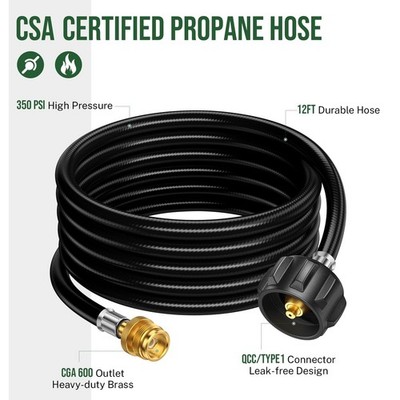 12 ft Propane Adapter Hose with Brass Fittings for 1 lb to 20 lb Tanks BBQ tools