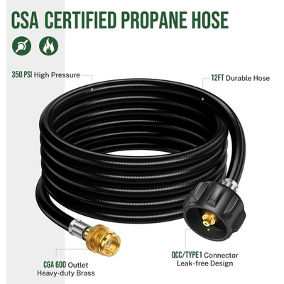#ad 12 ft Propane Adapter Hose with Brass Fittings for 1 lb to 20 lb Tanks BBQ tools $12.34
