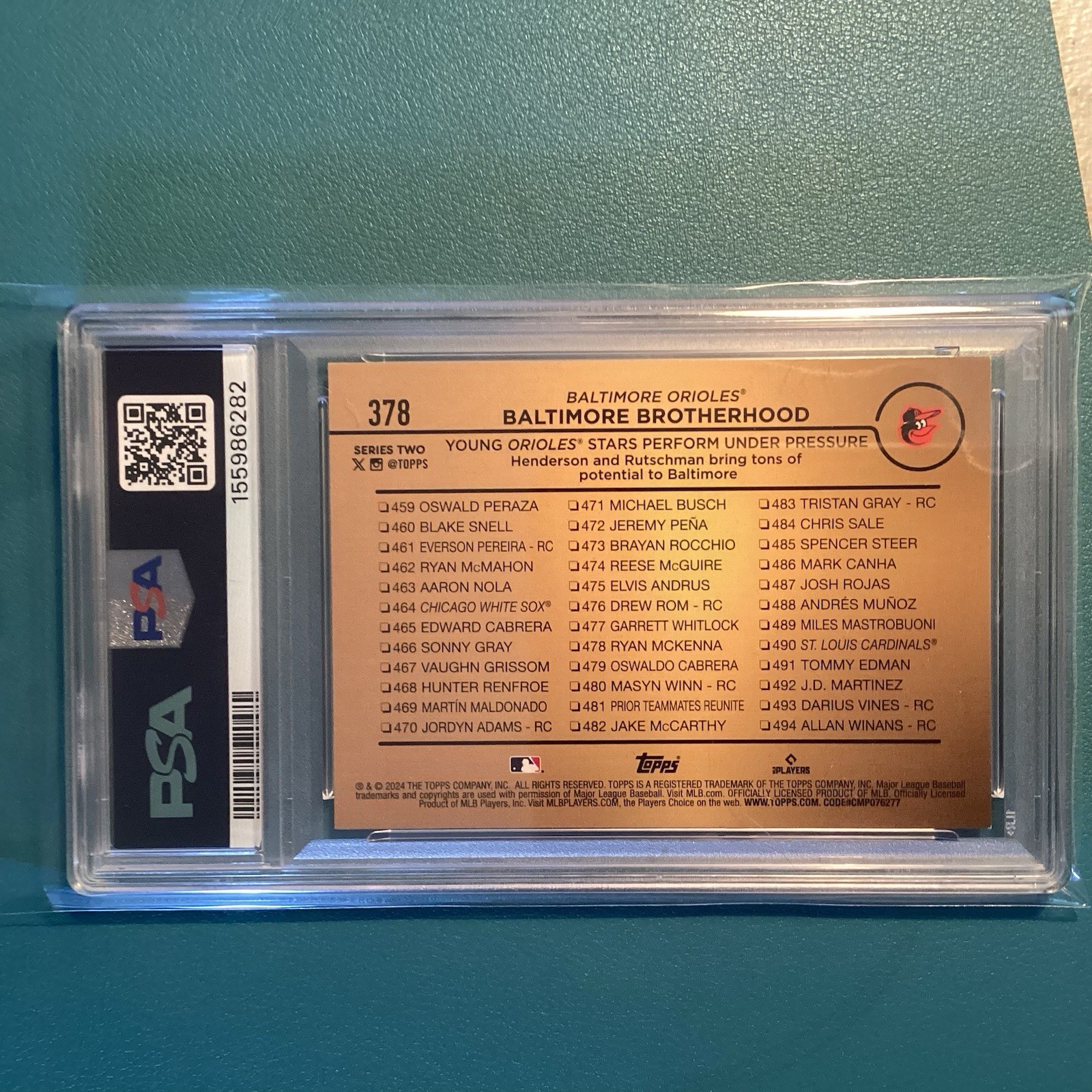 2024 Gunnar Henderson Adley Rutschman Golden Mirror #378 Bmore Brotherhood PSA 9