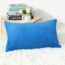 Cozy Striped Corduroy Pillow Covers Super Soft 20" x 12" Pack of 1 Blue