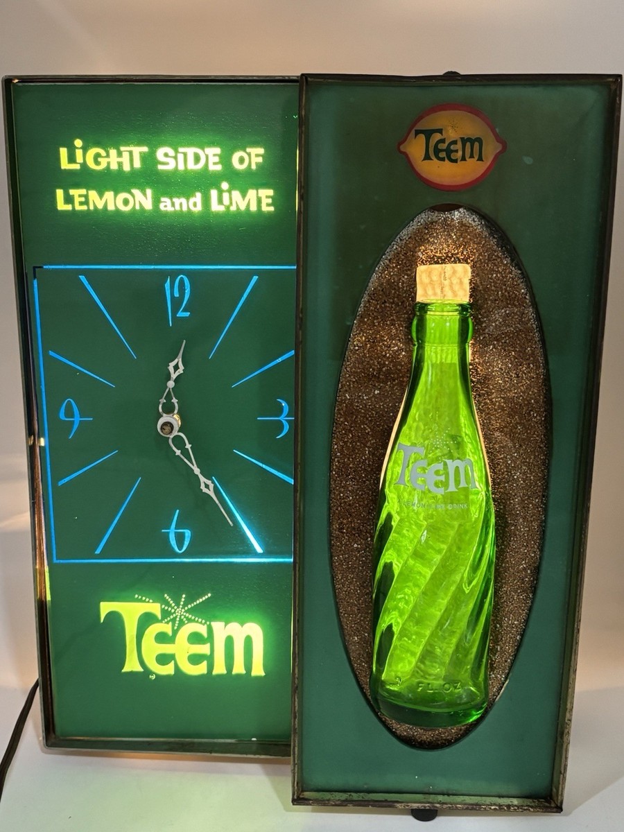 Teem Lemon Lime Soda Advertising Clock, Pepsi Vintage 1960”s Works