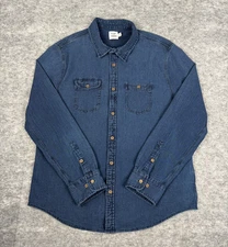 Flint and Tinder Work Shirt Mens XL Indigo Twin Pockets Long Sleeve Blue