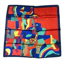 Picasso Inspired Scarf Abstract Portrait Blue Red Yellow Square