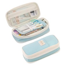 Big Capacity Pencil Case Large Pouch Pen Box Bag for Teen Girls Boys Blue