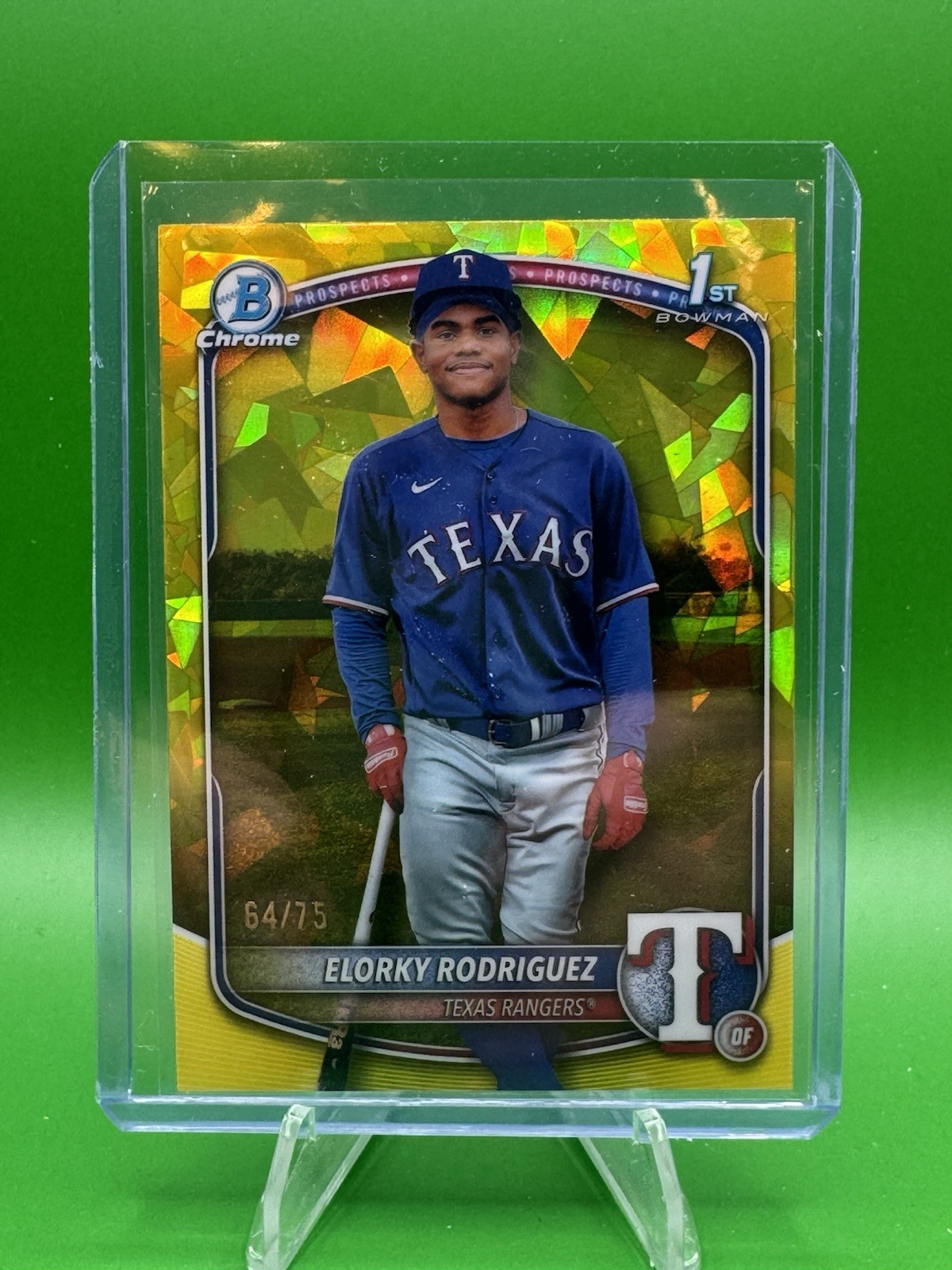 2025 Bowman Chrome Sapphire 1st Yellow Refractor 64/75 Elorky Rodriguez Rangers