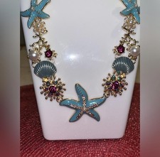 Seaside Themed Statement Necklace with Starfish and Shell Charms NWOT
