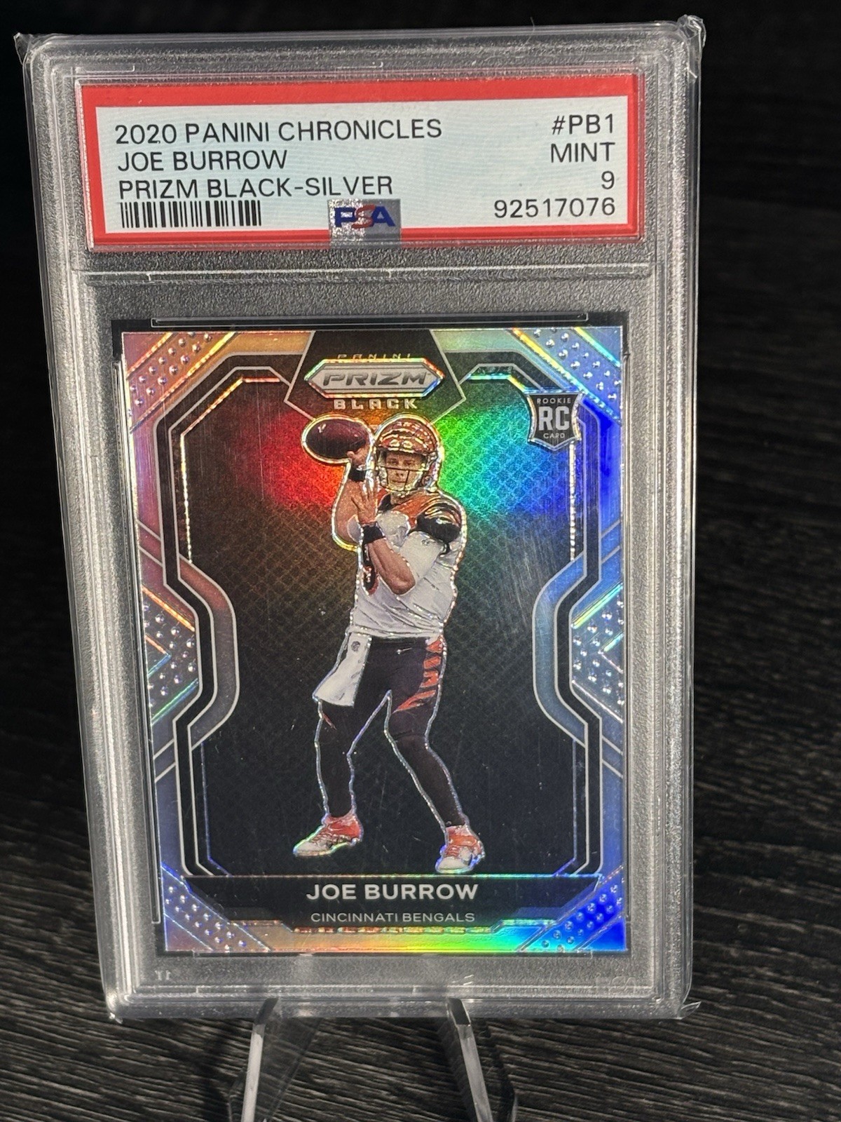2020 Panini Chronicles Joe Burrow Prizm Black Silver  #PB1 PSA 9 MT  RC Bengals view 3