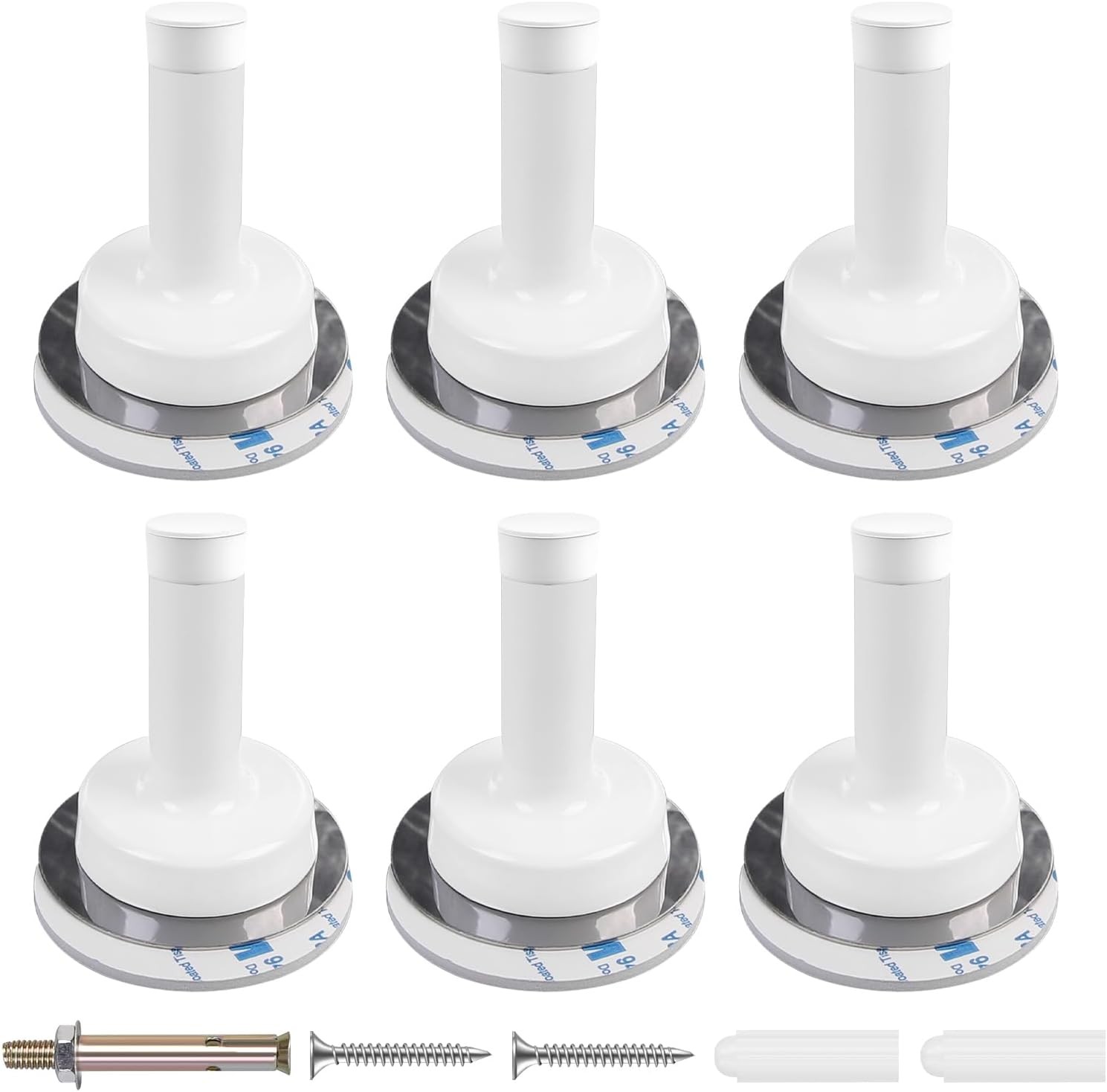 6 Pack Self Adhesive Door Stop, White Door Stoppers for Skirtings Wall Mounted
