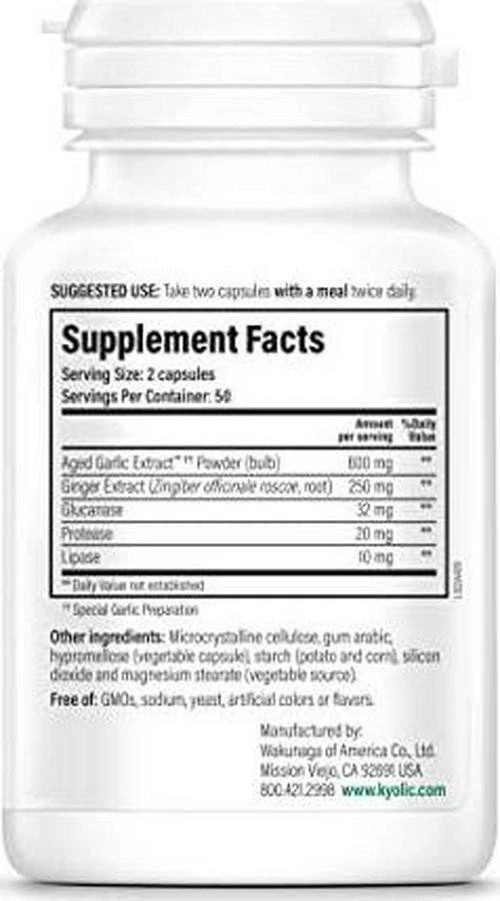 Extracto de ajo envejecido Kyolic Fórmula 102, complejo enzimático de jengibre y glucanasa, 100 Foto 3 de 4