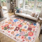 Pink/Beige Washable Area Rug 8x10, Large Soft Rugs for Living Room Floral Car...