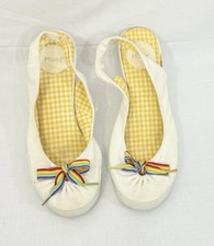 Mudd Ladies Wedge Sling Back Sandals Cute Off White Fabric W/ Colorful Bow