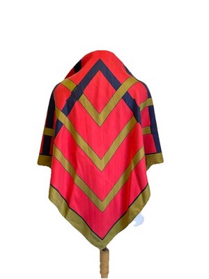 H77# Roberta di Camerino Silk Scarf Pink Olive Navy Chevron Belt Print Square