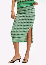 Mango MNG Lurex Knitted Striped Metalic Midi Skirt Green Black XSMALL
