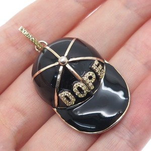 Authentic DESIGNS BY YAGI 925 Sterling Silver Gold Plated Enamel C Z Dope Cap Pendant